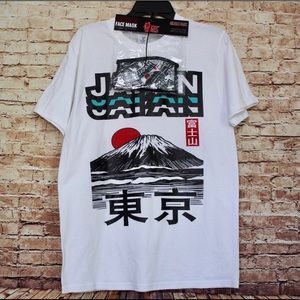 Japanese Mountain Graphic Tee with Matching Mask